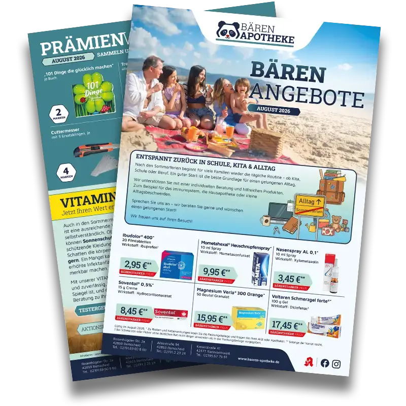 Das aktuelle Bären Journal der Bären Apotheke für August 2026 mit tollen Angeboten und Prämien
